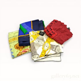 Designer Silk Scarf Group Including Céline, Gucci, and Others