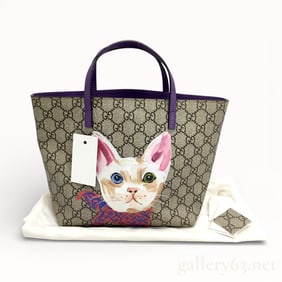Gucci GG Supreme 410812 Cat Print Tote Handbag with Dust Bag
