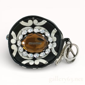Miu Miu Black and White Canvas Jewel and Pearl Coin Purse