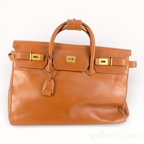 Vintage Gucci Tan Leather Large Carryall Travel Weekender Top Handle Bag