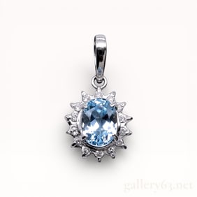 Platinum Oval-Cut Aquamarine and Diamond Pendant