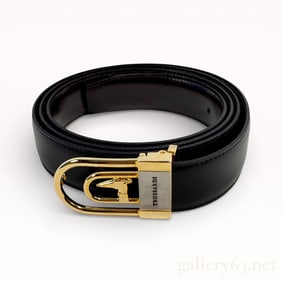 Trussardi Gold Logo Buckle Leather Belt
