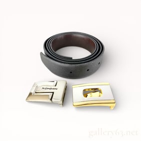 Saint Laurent Leather Belt with Two Buckles, Boxed