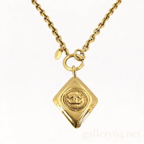 Vintage & Massive Chanel Necklace Gold Chain & Lozenge Pendant 1980s Huge Chunky Chain & Necklace