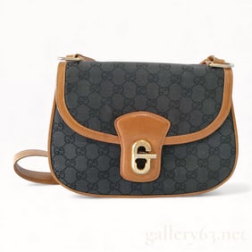 Vintage Gucci GG Monogram Canvas Turnlock Leather Shoulder Bag