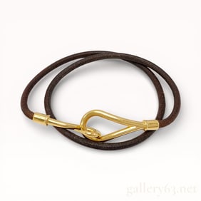 Hermès Jumbo Hook & Eye Bracelet in Brown Leather with Gold-Tone Hardware