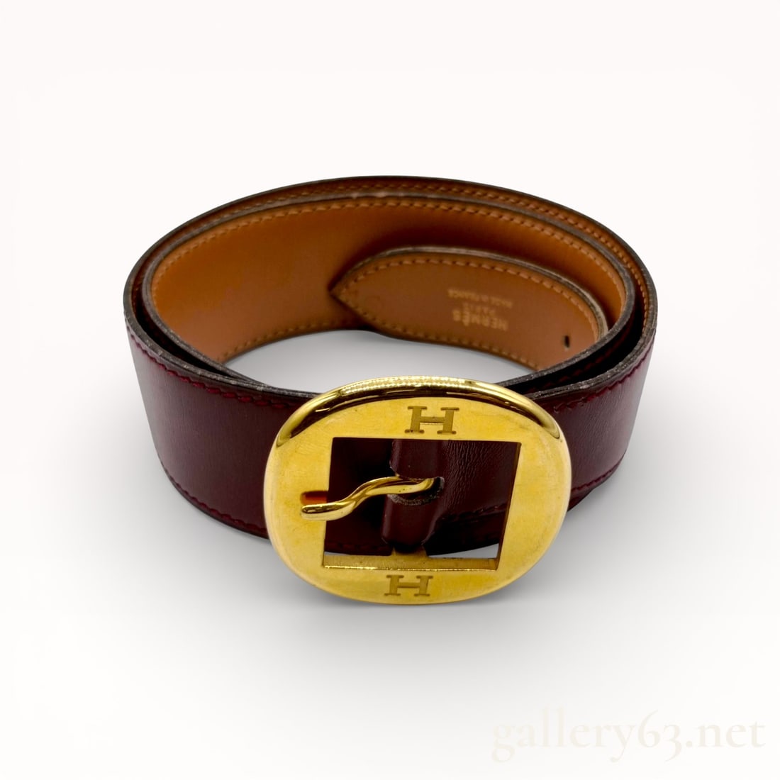 Hermès Vintage Leather Belt with H Gold-Tone Buckle (1 of 9)