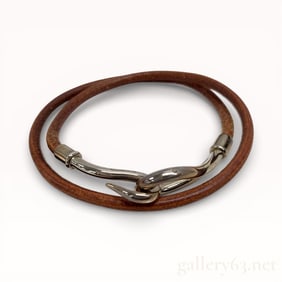 Hermès Jumbo Bracelet in Brown Leather with Palladium-Tone Hardware