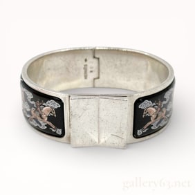Hermès sterling silver and enamel Torana Elephants hinged bracelet