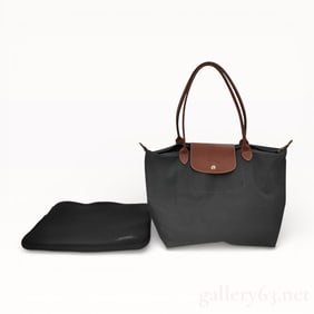 Longchamp Black and Tan Nylon and Leather Tote Bag