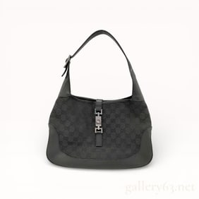Gucci GG Canvas Jackie Shoulder Bag in Black Canvas and Leather
