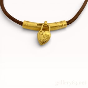 Hermès Heart Cadena Viviride Leather Necklace