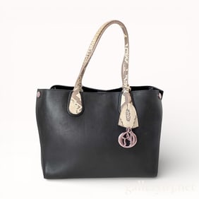 Christian Dior Addict Tote Bag Calfskin Leather Python Black