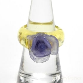 CHANEL 01P Camellia Resin Ring Lilac & Sunny Yellow size 7