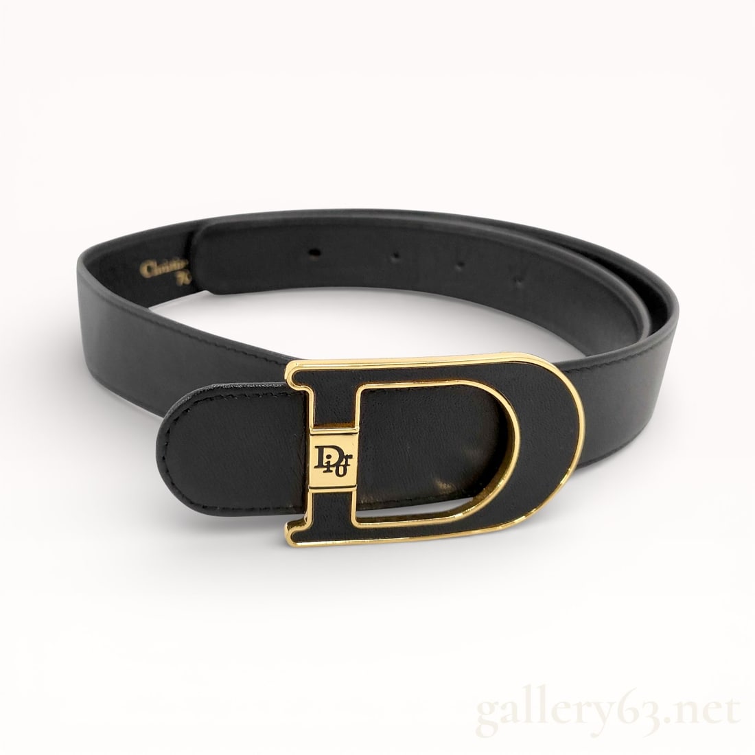Dior Black and Gold Leather Belt 27.5 in: Authentic vintage Christian Dior black leather belt with black enamel D with gold trim. 70 cm 27.5 inches. 