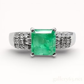 Platinum 1.15ctw Emerald and Diamond Ladies Cocktail Ring