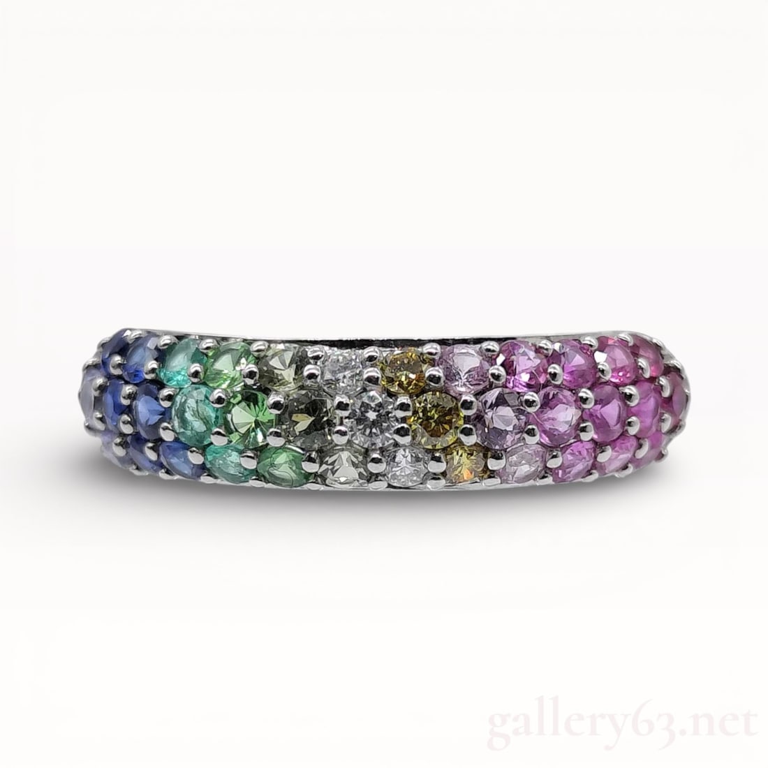 Rainbow Ruby Emerald Garnet Tourmaline Diamond Platinum Ring sz. 6.5 (1 of 8)
