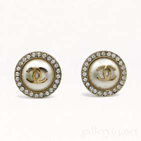 Chanel B18B Rhinestone CC Round Stud Earrings