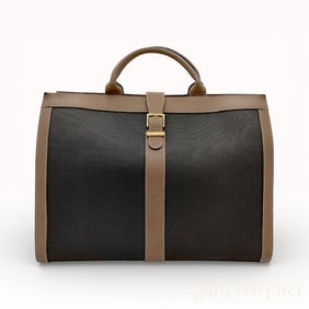 Dunhill Top Handle Weekender Bag in Obsidian Canvas & Taupe Leather