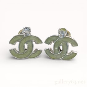 Chanel 04P Green Enamel CC Earrings
