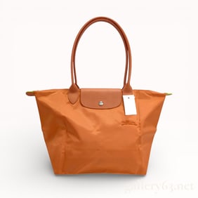 Longchamp Le Pliage Orange Nylon and Leather Tote Bag