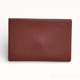 Hermès Calvi Coin Case in Brown Grained Leather with A-Engraving