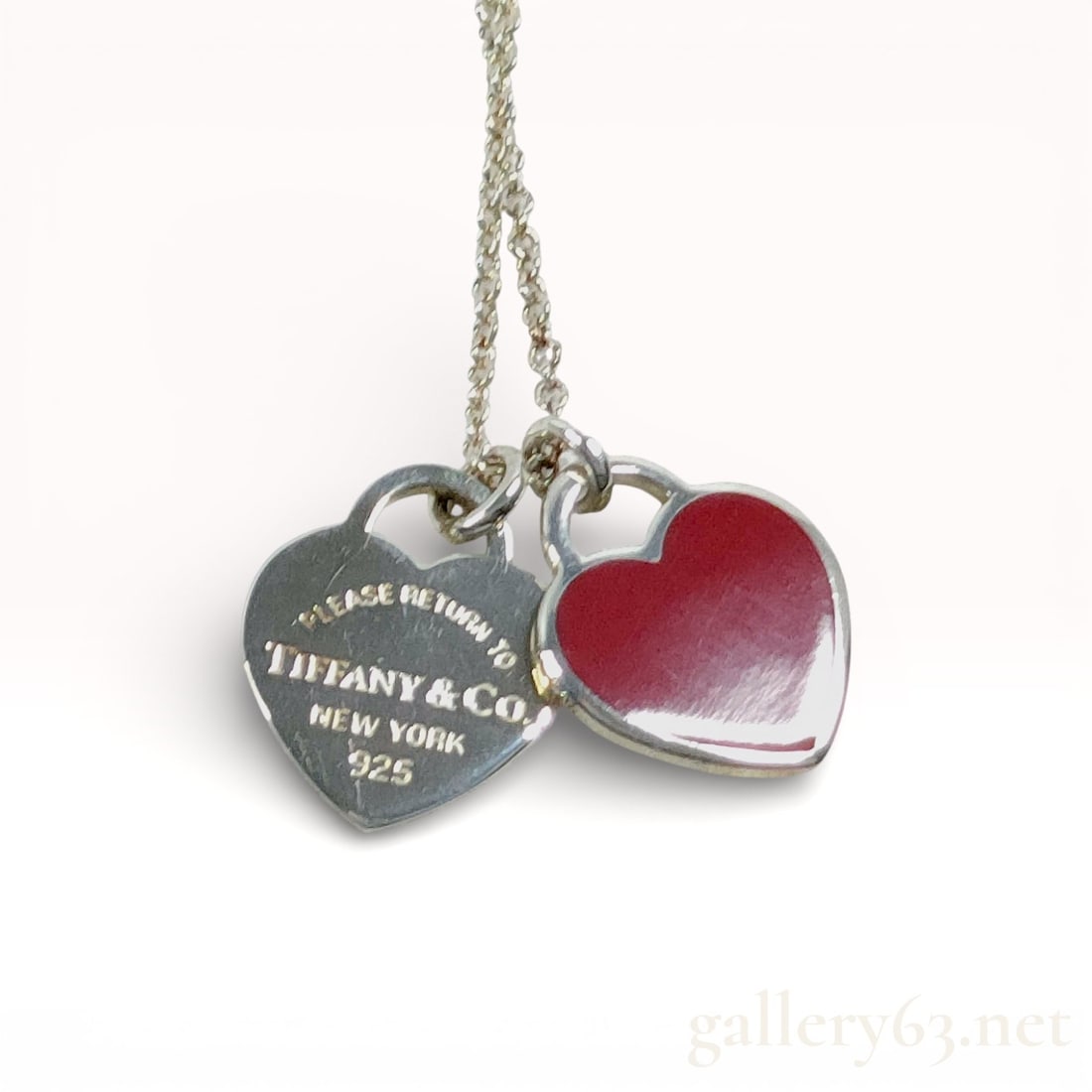 Tiffany and Co. Return to Tiffany Red Enamel & Sterling Double Heart Necklace 16 in.: Authentic Tiffany & Co. Return to Tiffany double heart tag necklace in sterling silver with red enamel on sterling silver 16 inch Tiffany chain 