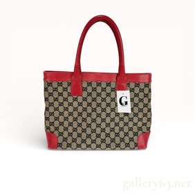 Gucci GG Canvas Tote with Red Leather Trim