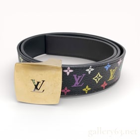 Louis Vuitton x Murakami black Monogram Multicolore canvas LV Cut belt 32"