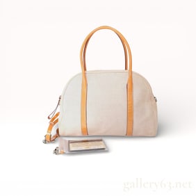 Prada Canvas Leather 2WAY Handbag, model B10248, in orange canvas with tan leather trim