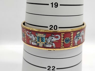 Hermès Torana Elephant Gold Plated Wide Enamel Bangle