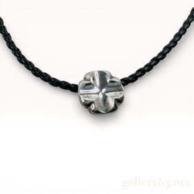 Georg Jensen 3:16 Sterling Cross Necklace on Black Braided Leather Cord with Box