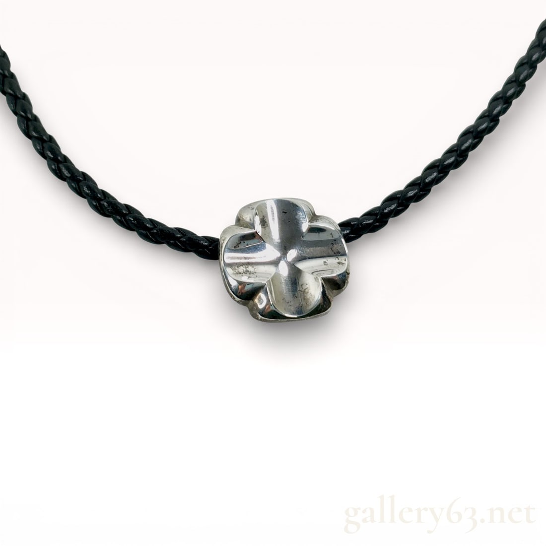 Georg Jensen 3:16 Sterling Cross Necklace on Black Braided Leather Cord with Box (1 of 10)