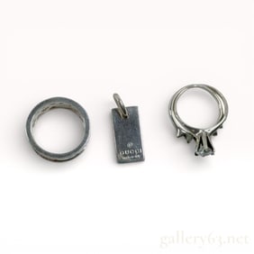 Group of 3 Coach and Gucci 925 Silver Rings and Pendant