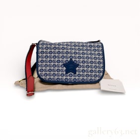 Gucci GG Navy Blue Leather & Canvas Star Messenger Bag