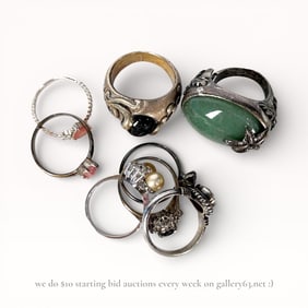 Sterling Silver Ring Assortment with Stones, Eight Pieces