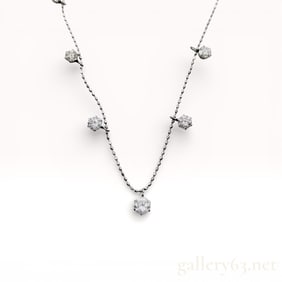 1.00 Carat Natural Diamond Platinum Station Necklace, Pt900/Pt850 15"