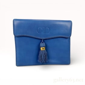 Vintage Christian Dior Leather Tassel Shoulder Bag in Blue