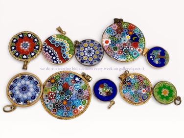 Group of Ten Venetian Glass Millefiori Pendant Tops