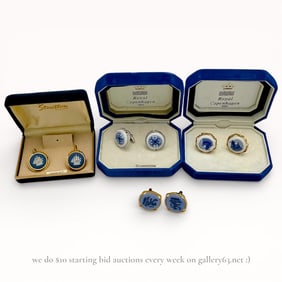 Royal Copenhagen Porcelain Cufflinks and Tie Pin Set, Four Pieces, with Boxes