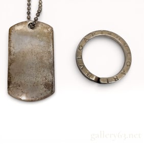 Sterling Silver Gucci Dog Tag Ball Chain Necklace and Sterling Bvlgari Keyring
