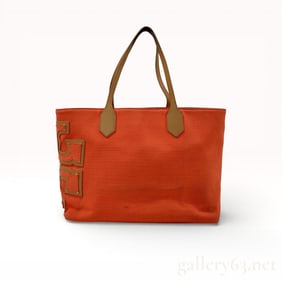 Tory Burch Orange Cloth Tote Bag with Leather Trim and Logo
