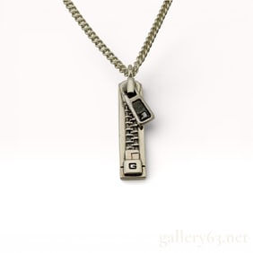 Vintage 90s Guess Sterling Silver Zipper Pendant Necklace 22.3g