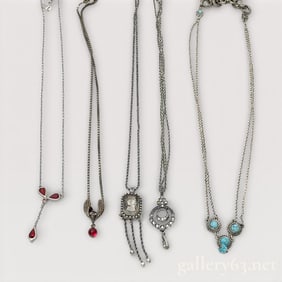 Group of Five Dior Silver-Tone Necklaces
