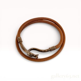 Hermès Jumbo Hook double tour bracelet in brown leather with palladium-plated hardware