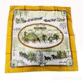 Hermès "The Bull & Mouth Regent's Circus Piccadilly" silk carre 90 "L'Hiver en Poste"