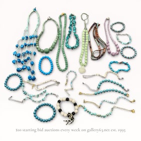 Collection of Jade, Lapis, Quartz and Turquoise Necklaces Accessory Group Summary