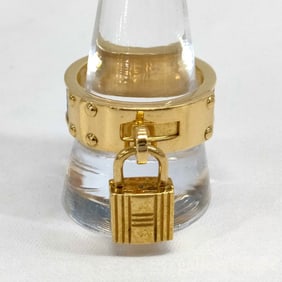 Hermès Cadena Gold-Plated Ring with Croc Inlay and Padlock Charm size 10
