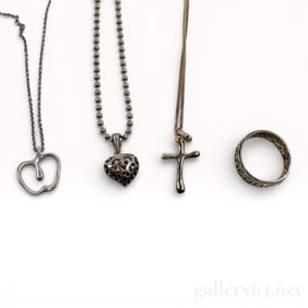Group of Sterling Silver Jewelry Including Tiffany & Co. Apple and Cross Necklaces