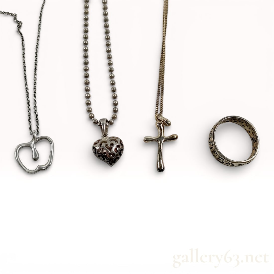 Group of Sterling Silver Jewelry Including Tiffany & Co. Apple and Cross Necklaces (1 of 10)